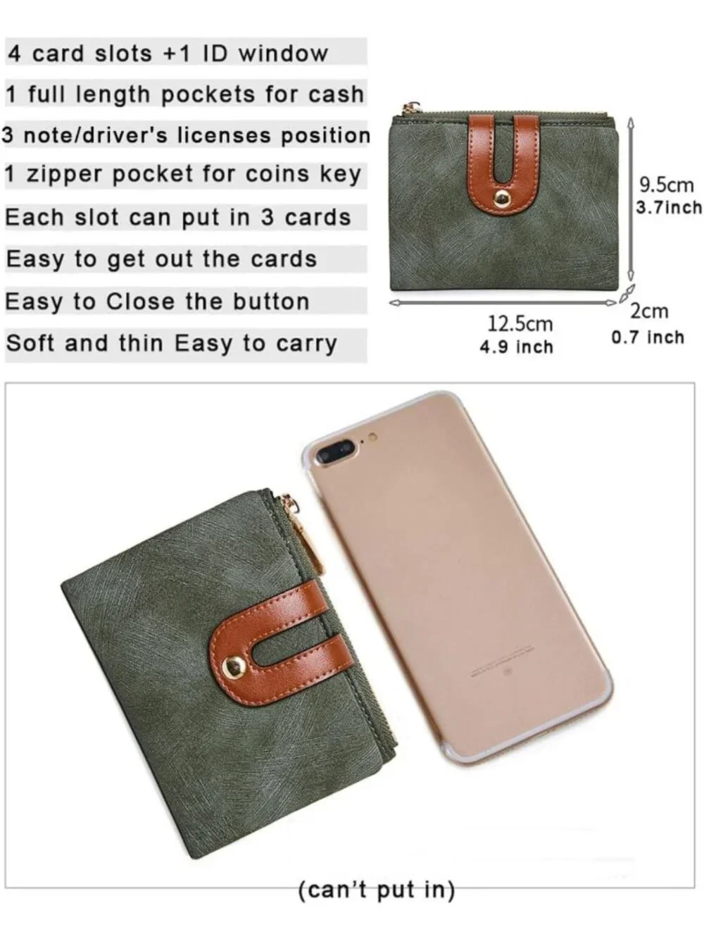 RFID Small Bifold Leather Wallet for Women - Mini Zipper Coin Purse & ID Pocket
